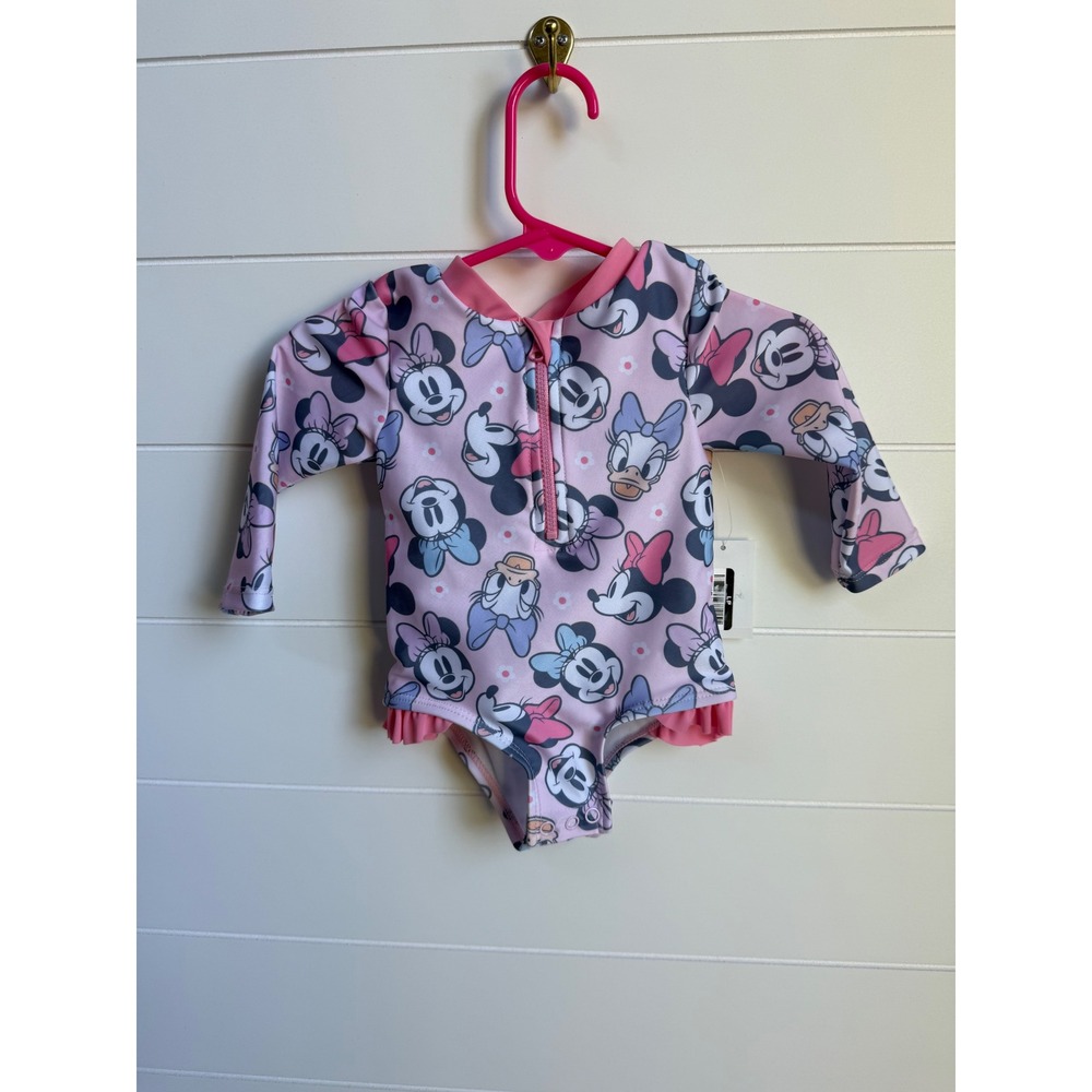Disney Baby Minnie Mouse Daisy Duck Rash Guard Swimsuit Pink 6M NWT